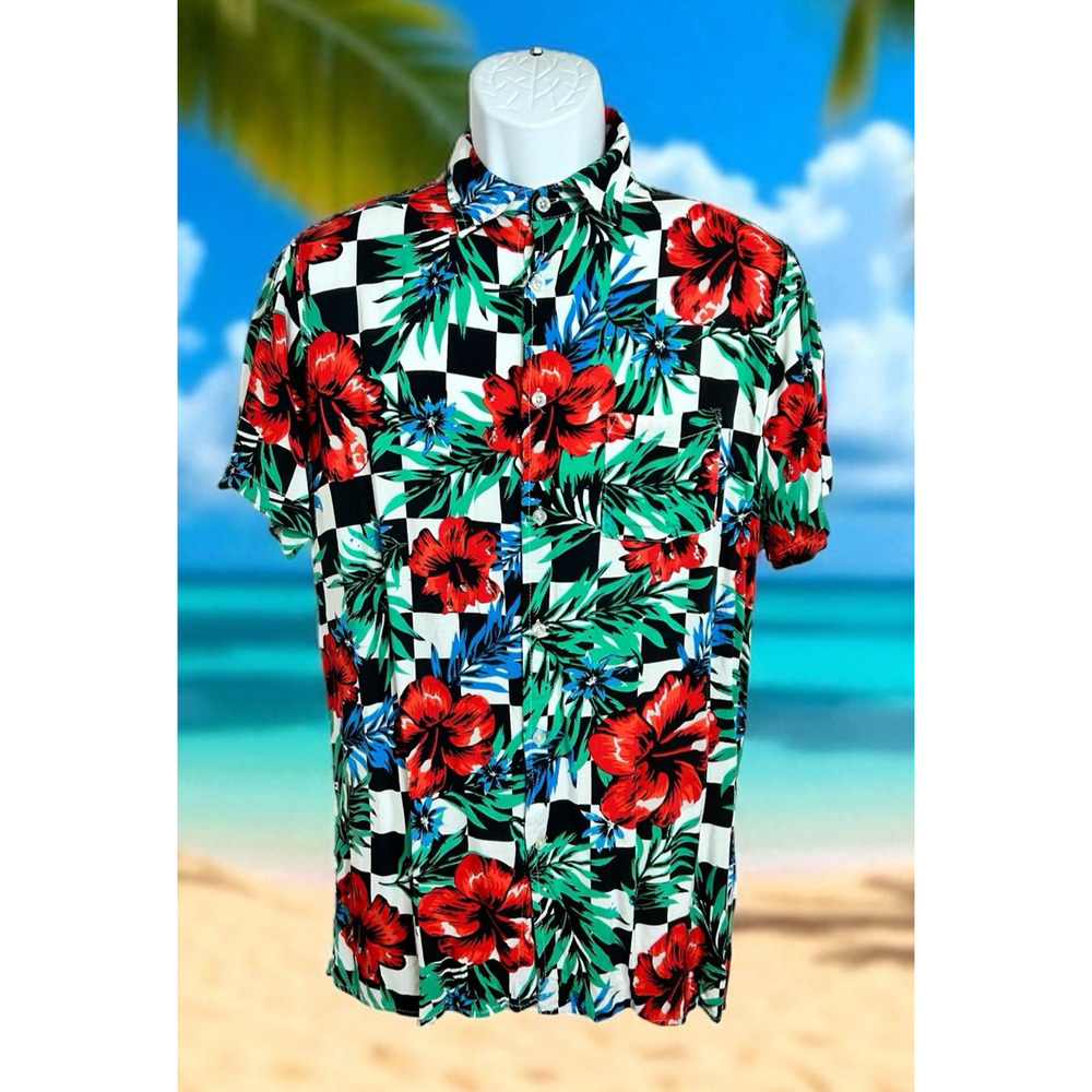 Men's Reason Hawaiian Rockabilly Shirt Sz Medium Retro Floral Short Sleeve Top